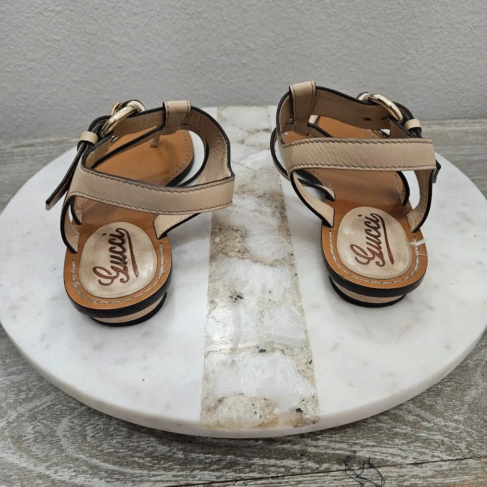 Gucci Brown Leather Thong Sandals Size 37 - US 7 - Picture 4 of 10